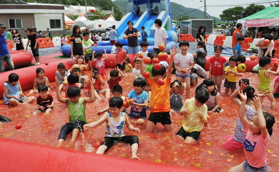 韩国举行西红柿庆典 儿童畅游“西红柿海洋”【组图】
