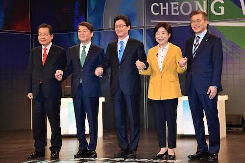 韩国五党候选人共需进行6场左右电视辩论。(图片来源：韩联社)