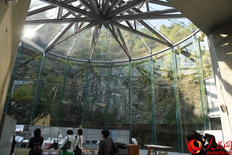 一号石油储备仓被改造为玻璃展馆，在此可以欣赏到过去的建筑与大自然相融的景观。 周轩摄