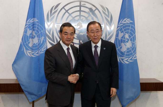 왕이 외교부장, 반기문 유엔 사무총장 회견